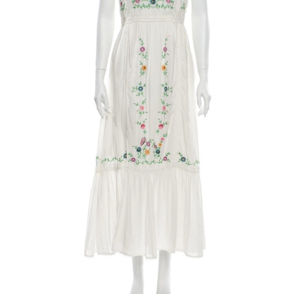 LoveShackFancy White Maxi Dress with Floral Embroidery - Picture 4 of 6